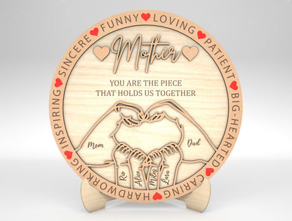Mommy Mama Mom Family Hands Round Sign SVG for LightBurn and xTool