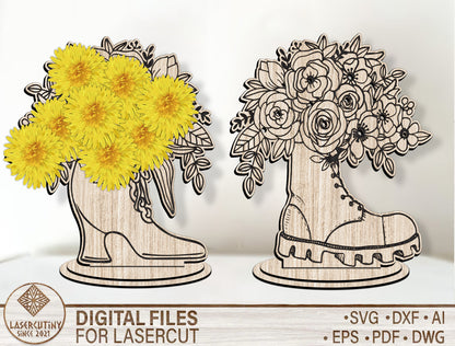 Floral Boot Stand SVG Flower Bouquet Shoe Decor for LightBurn and xTool