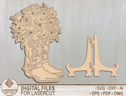 Cowboy Boot Floral Holder SVG Western Bouquet Stand for xTool