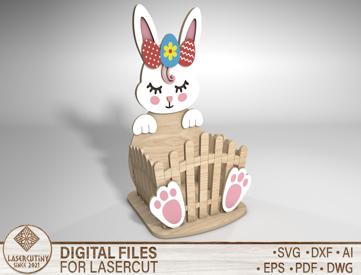 Easter Bunny Basket SVG Cute Wooden Fence 5 Designs for Glowforge and xTool