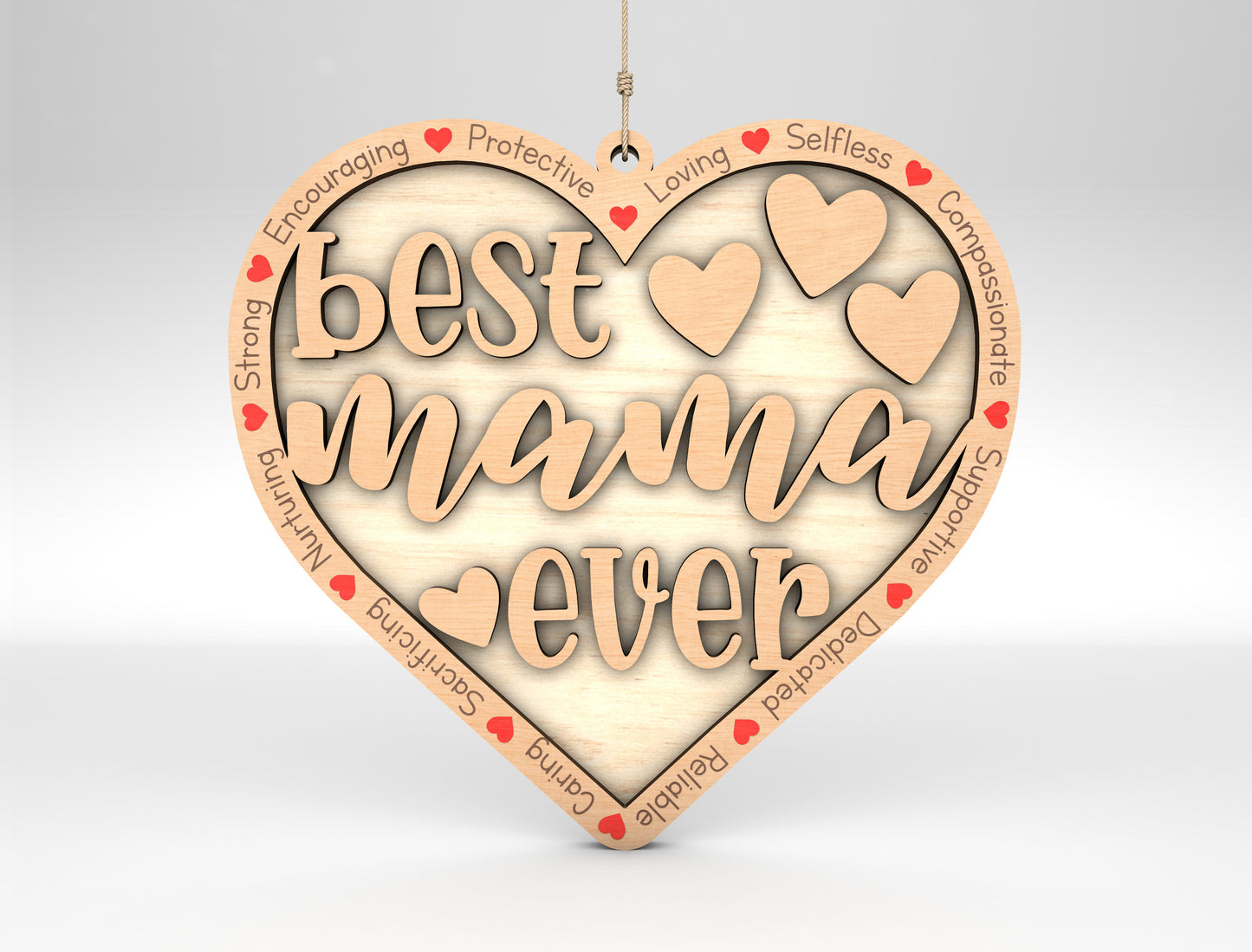 Best Mom Ever Heart Ornament SVG Multiple Titles for LightBurn