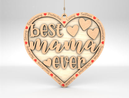 Best Mom Ever Heart Ornament SVG Multiple Titles for LightBurn