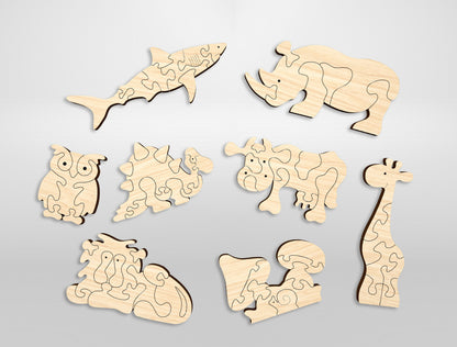 Animal Puzzle SVG Bundle Laser Cut File for Glowforge and LightBurn