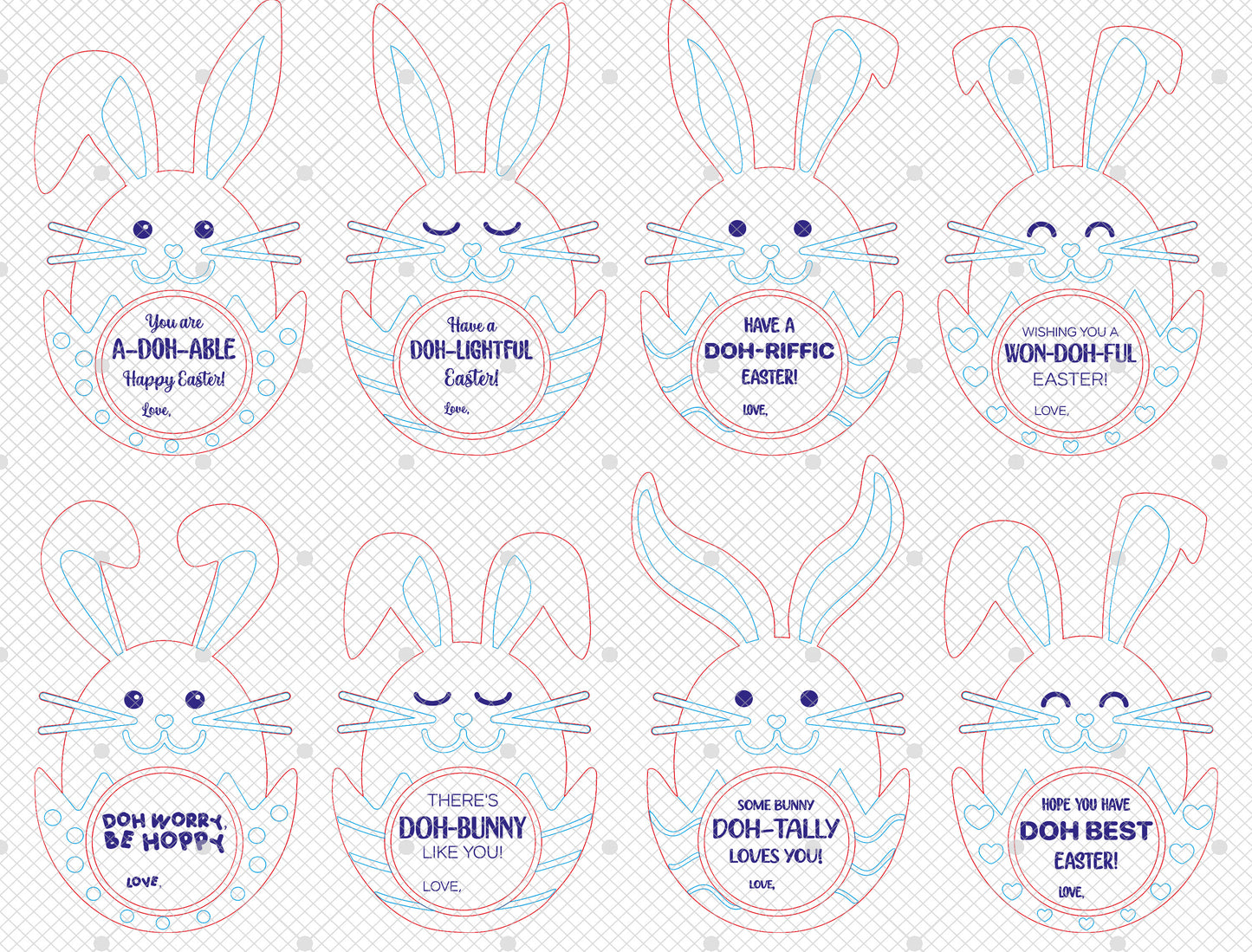 Cute Bunny Play Doh Gift Card Holder SVG Bundle 8 Designs for LightBurn