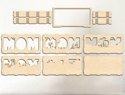 Mom Family Multilayer Shadow Box SVG Standing Decor for LightBurn