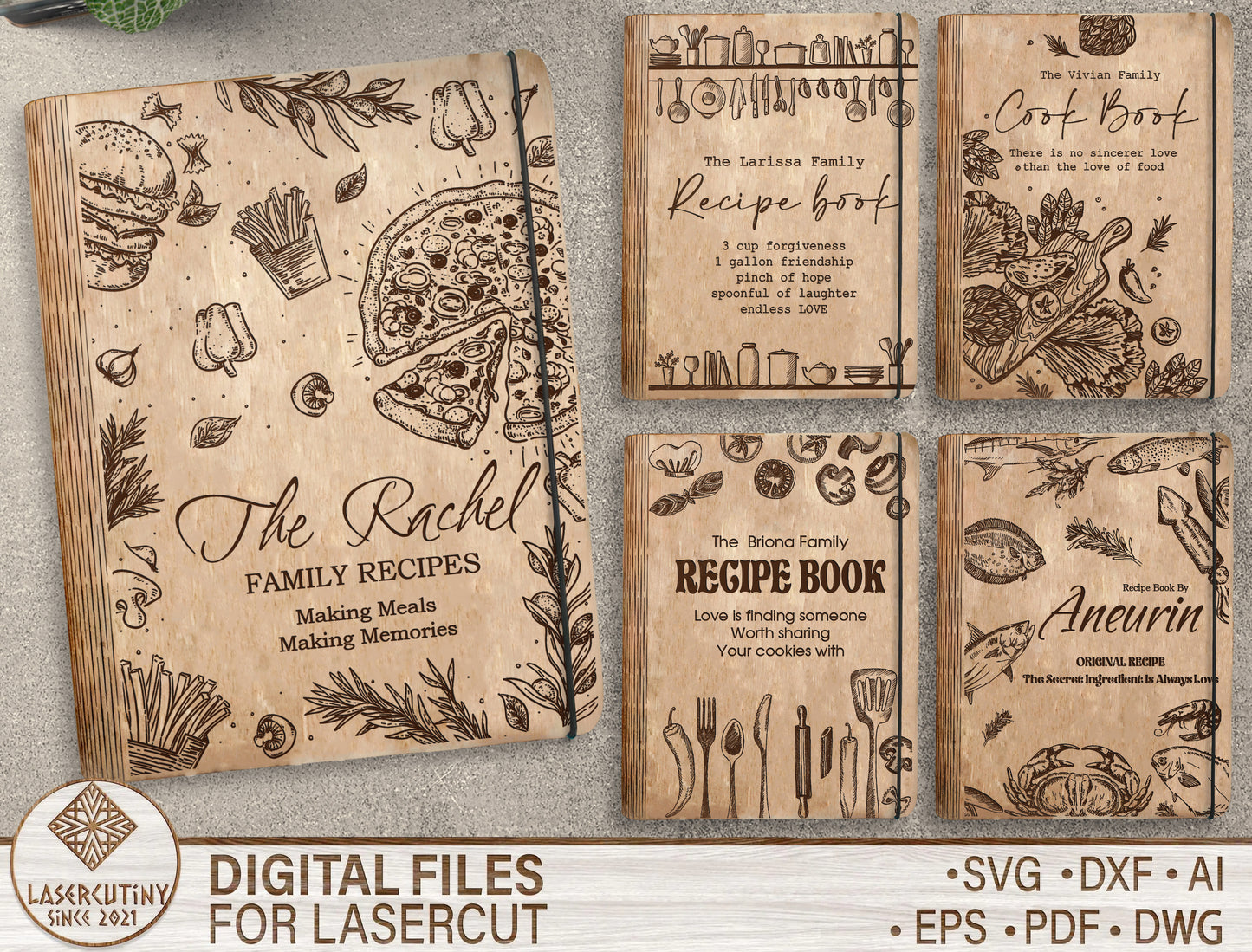 Kitchen Food Doodle Recipe Book SVG Cookbook Cover for Glowforge