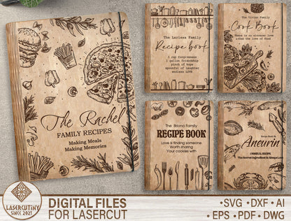 Kitchen Food Doodle Recipe Book SVG Cookbook Cover for Glowforge