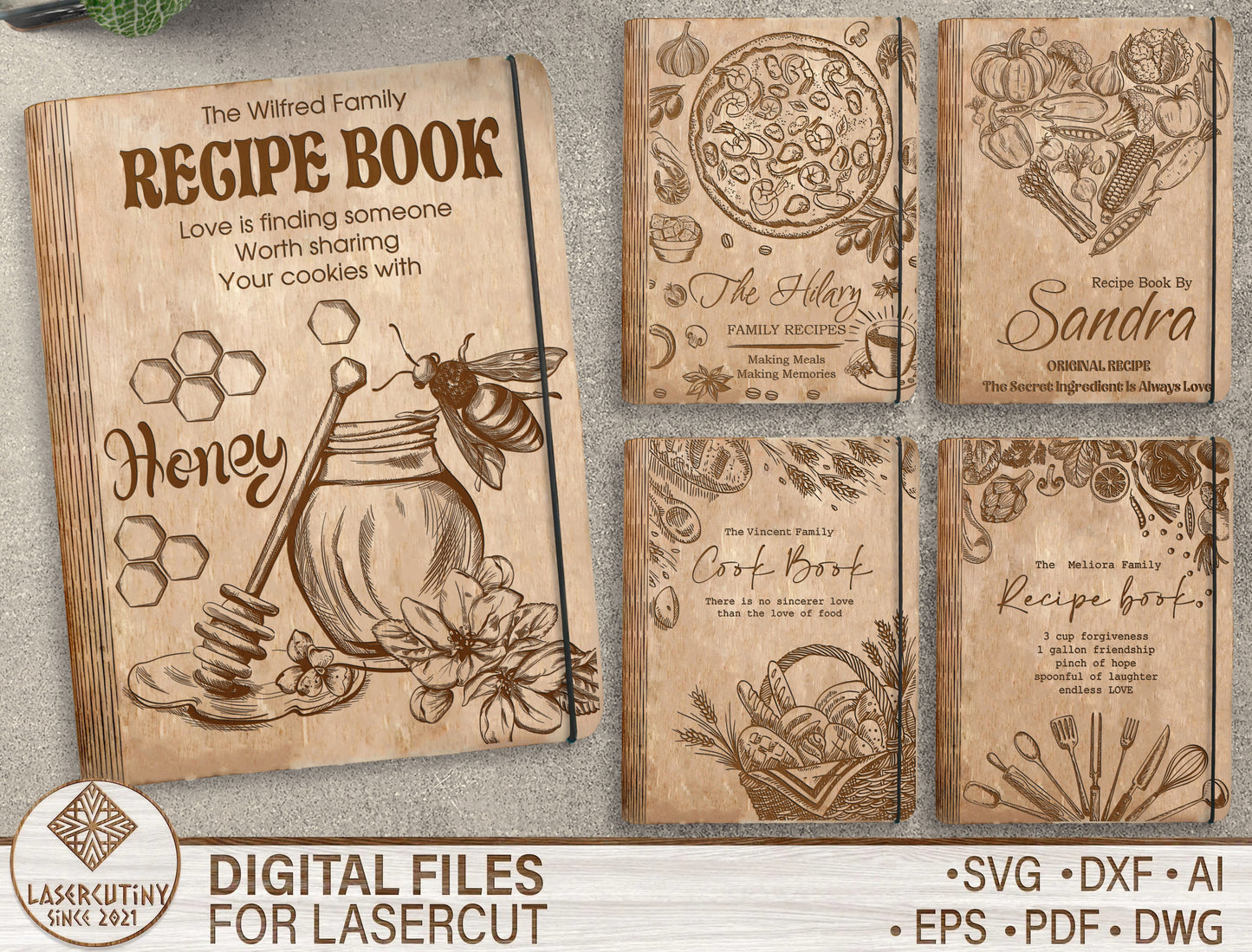 Honey Bee Farm Kitchen Recipe Book SVG Cookbook for LightBurn