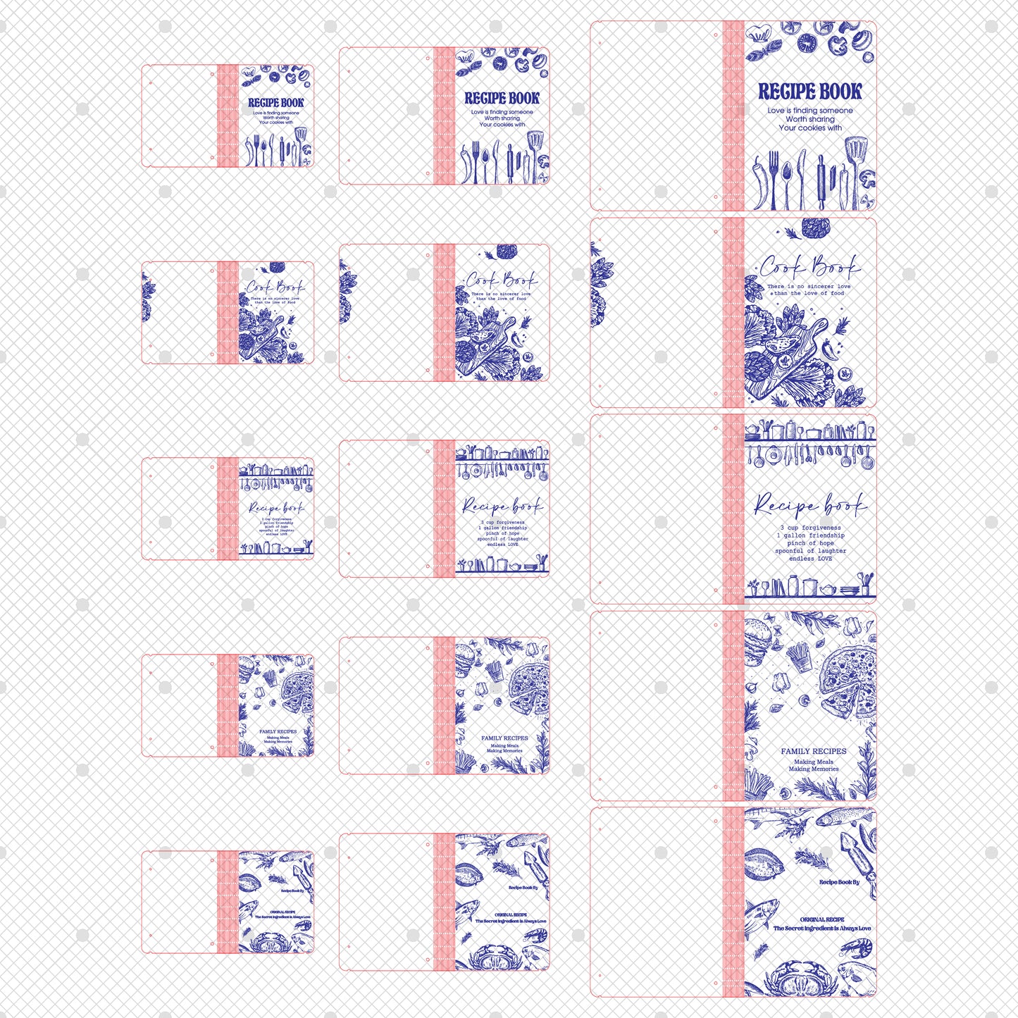 Kitchen Food Doodle Recipe Book SVG Cookbook Cover for Glowforge