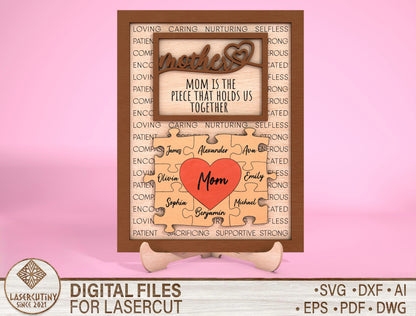 Personalized Mom Heart Name Sign SVG Bundle Laser Cut File for xTool and LightBurn