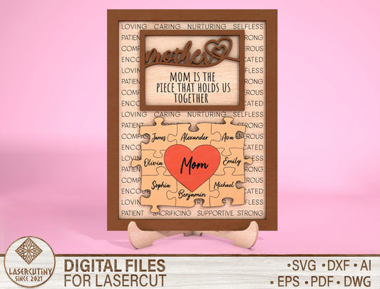 Personalized Mom Heart Name Sign SVG Bundle Laser Cut File for xTool and LightBurn