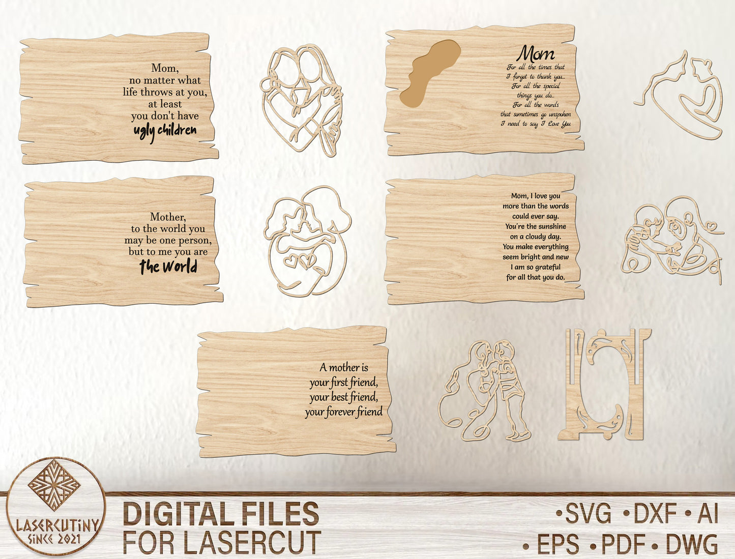 Mother Love Quote Standing Sign SVG Bundle for Glowforge and xTool