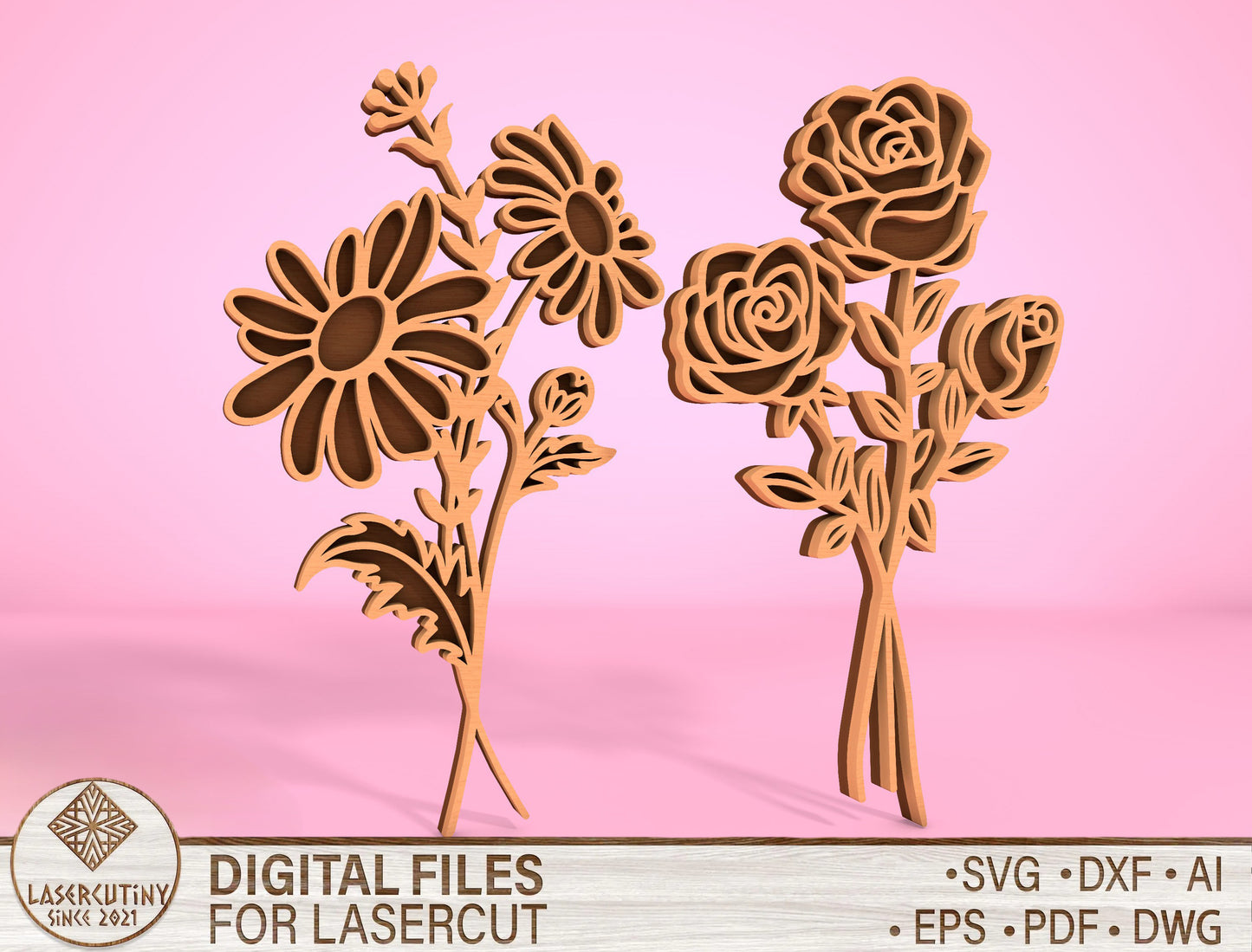 Floral Tabletop Decor SVG Bundle Laser Cut File for LightBurn and Glowforge