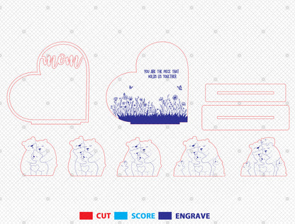 Mom Bear Family Puzzle Sign SVG Wooden Frame for Glowforge and xTool