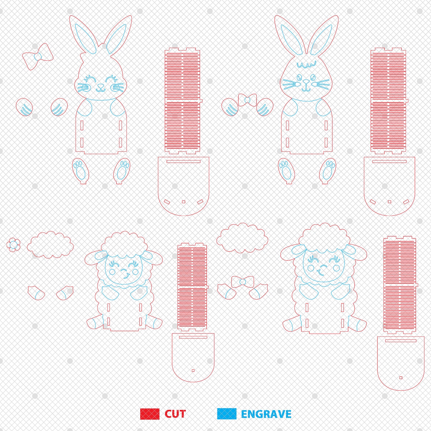 Cute Bunny Lamb Egg Basket Holder SVG Bundle 4 Easter Designs for LightBurn