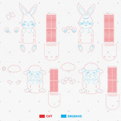 Cute Bunny Lamb Egg Basket Holder SVG Bundle 4 Easter Designs for LightBurn