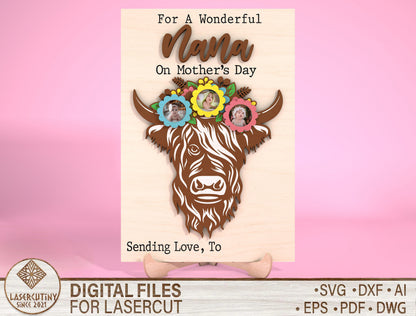 Highland Cow Mom Photo Frame SVG Bundle Laser Cut File for Glowforge and xTool