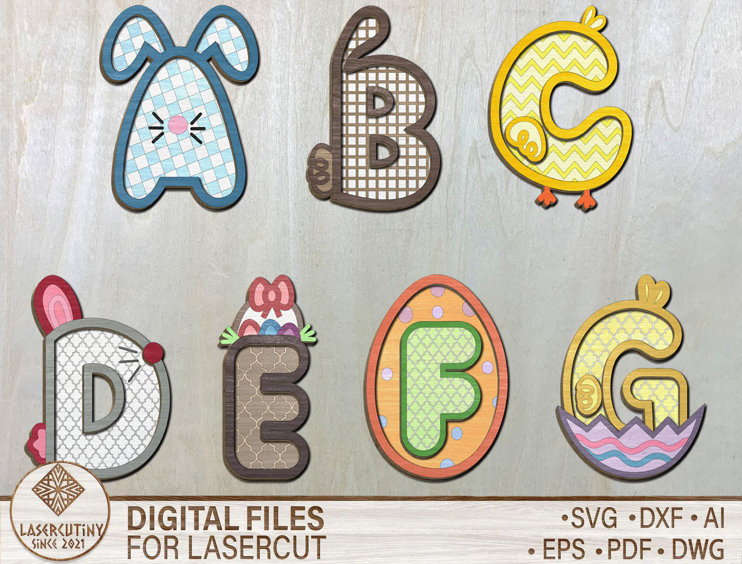 Easter Alphabet Letters SVG Bundle Cute Bunny ABC for LightBurn and xTool