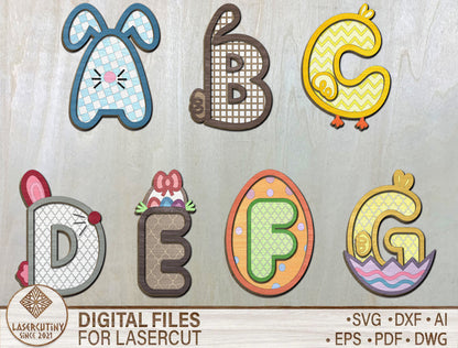 Easter Alphabet Letters SVG Bundle Cute Bunny ABC for LightBurn and xTool