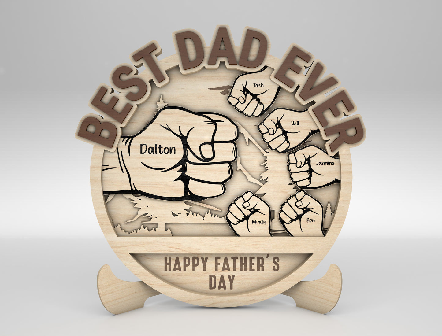 Personalized Best Dad Fist Bump Sign SVG Laser Cut File for Glowforge and xTool