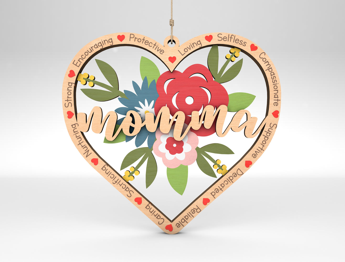 Mom Floral Heart Ornament SVG Flower Mom for Glowforge and xTool