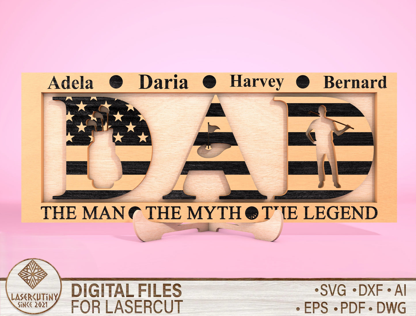 Personalized Dad Letter Sign SVG Laser Cut File for Glowforge and xTool