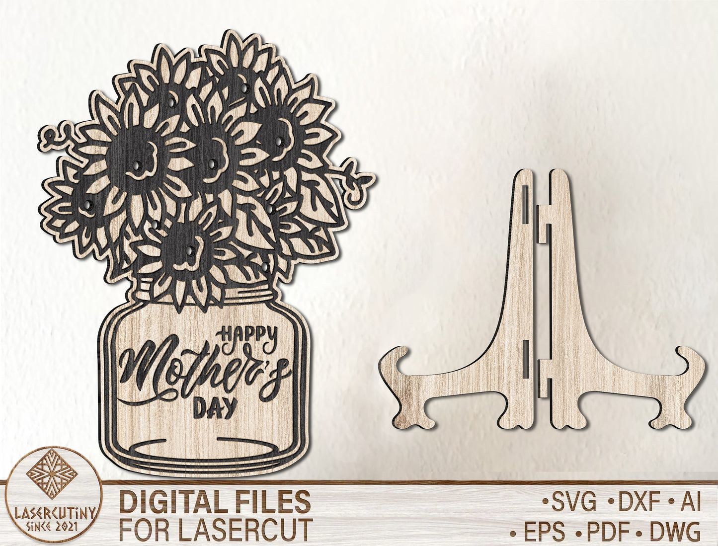 Mason Jar Flower Holder SVG Engraved for LightBurn and Glowforge