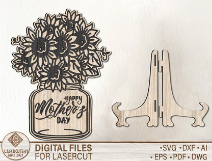 Mason Jar Flower Holder SVG Engraved for LightBurn and Glowforge
