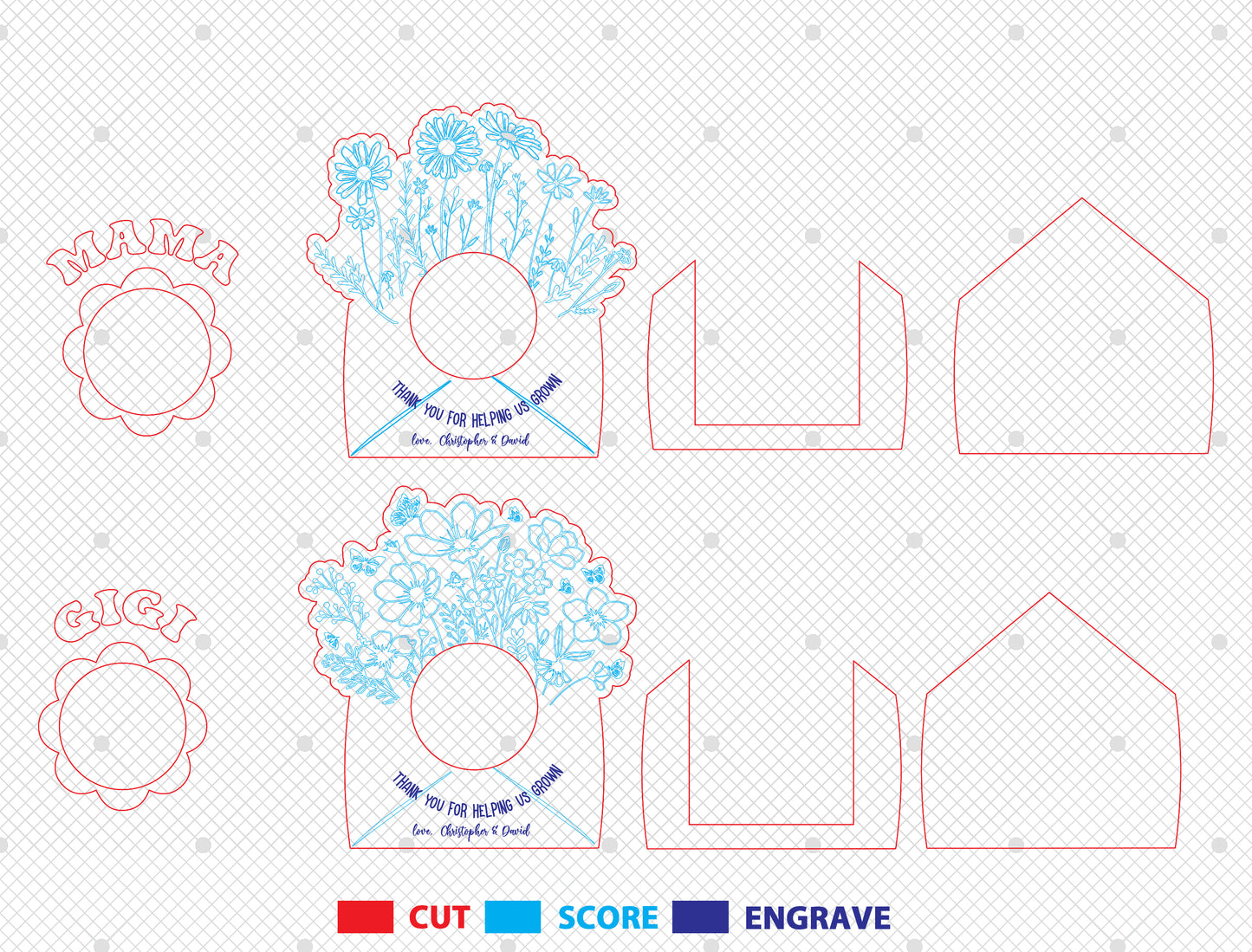 Floral Photo Magnet Mom Family SVG Bundle for Glowforge and xTool