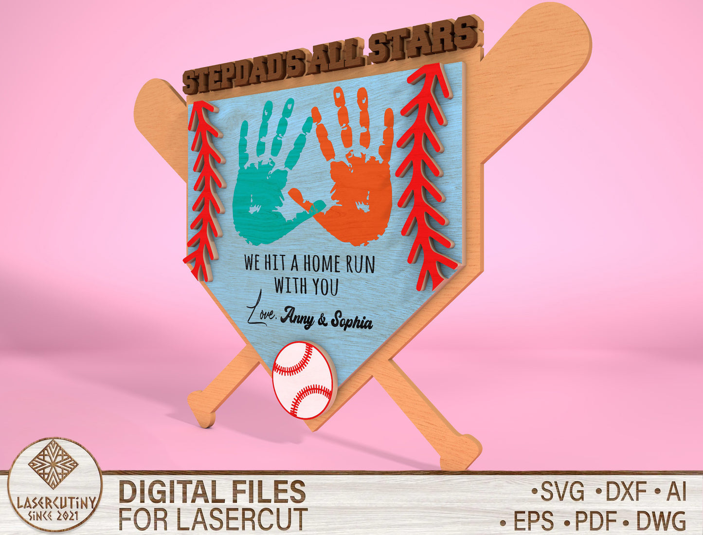 Baseball Dad Handprint Sign SVG for Glowforge and xTool
