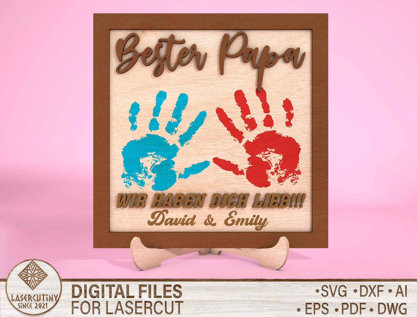 Personalized Handprint Papa Sign SVG Laser Cut File for Glowforge and LightBurn