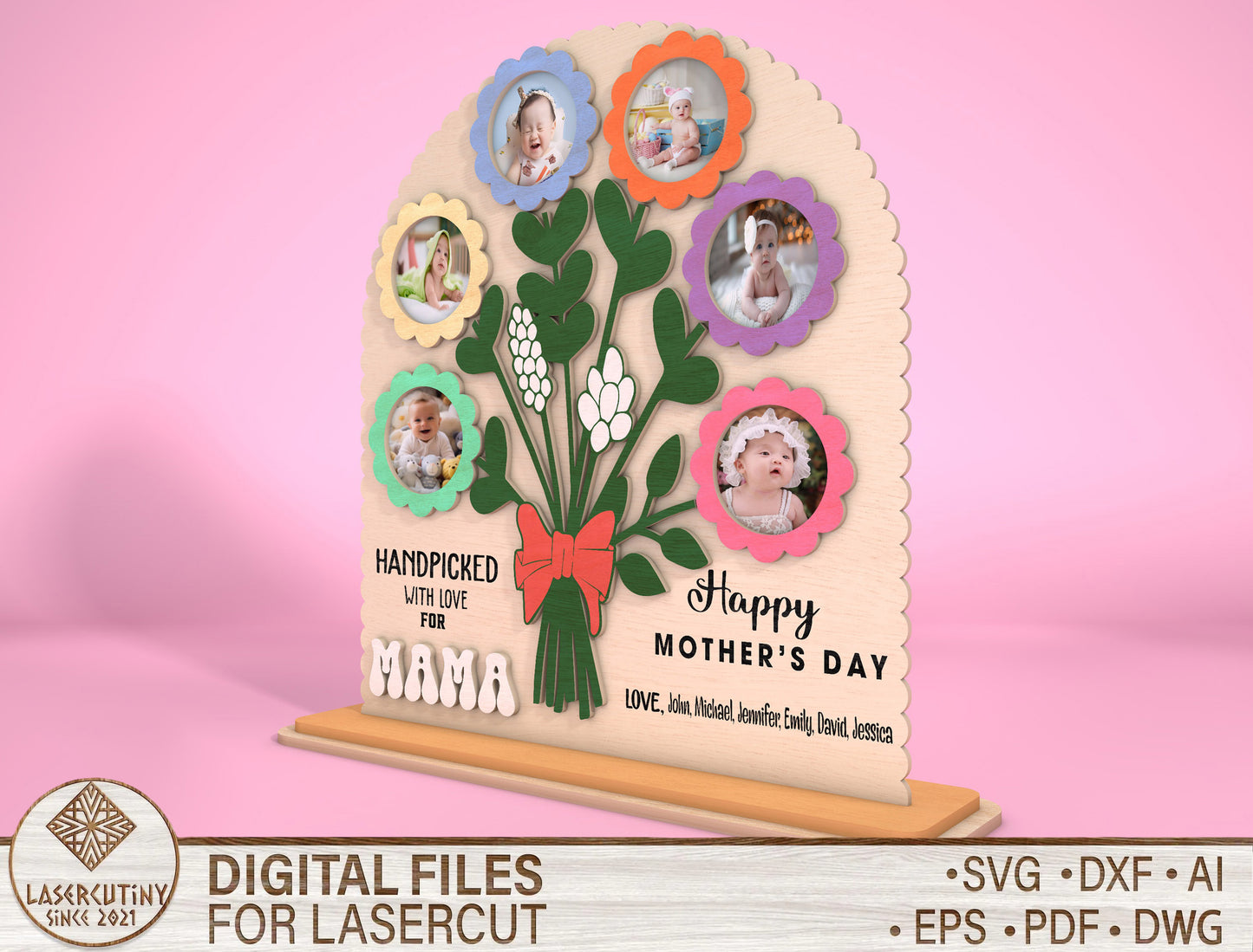 Handpicked With Love Floral Photo Frame SVG for Glowforge and xTool