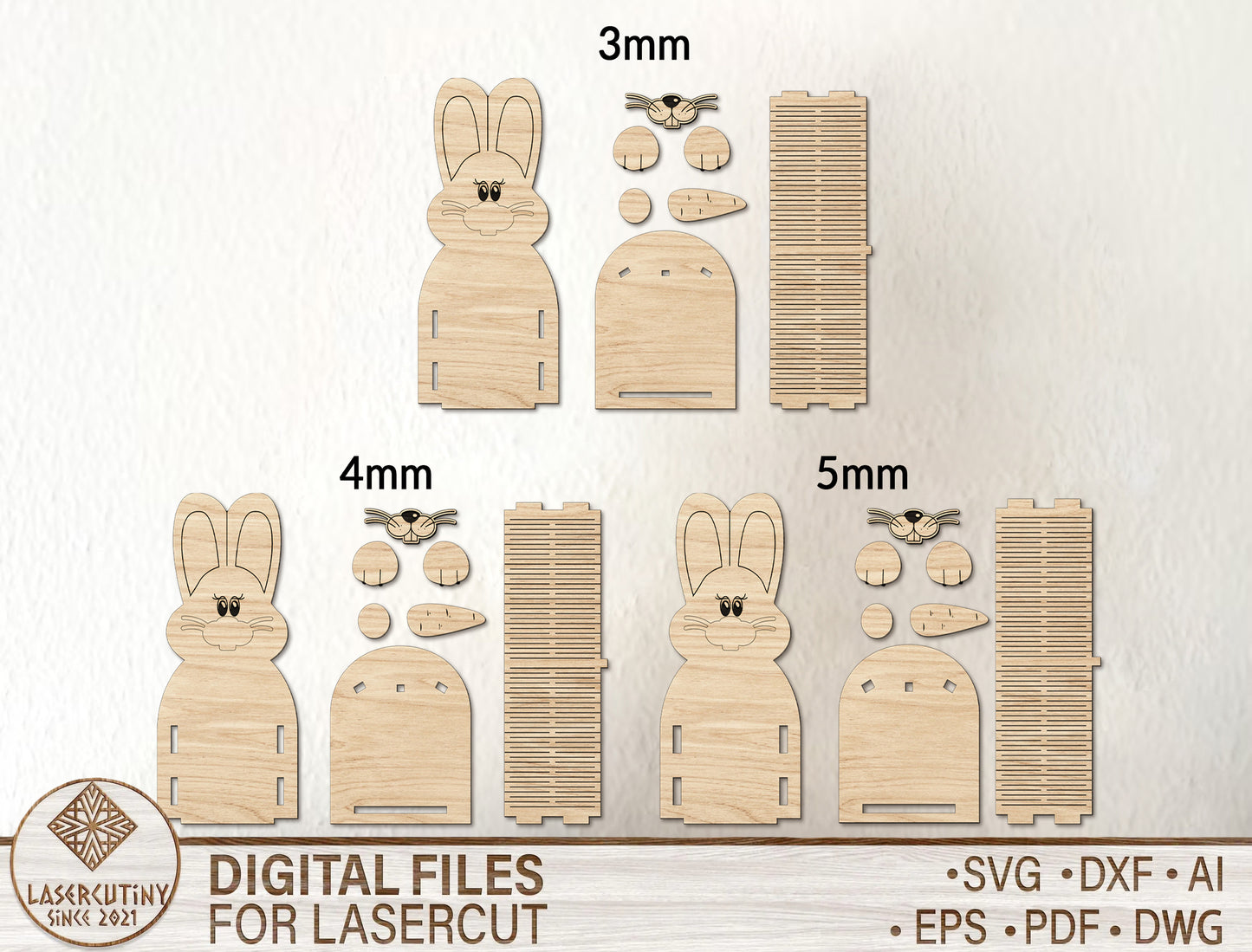 Easter Bunny Basket SVG Wooden Egg Holder 5 Designs for LightBurn and xTool