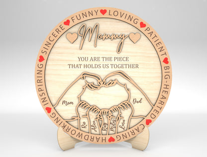 Mommy Mama Mom Family Hands Round Sign SVG for LightBurn and xTool