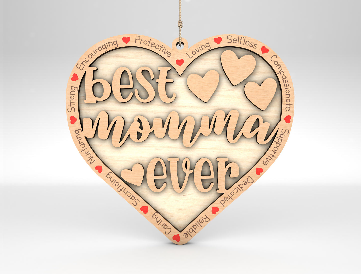 Best Mom Ever Heart Ornament SVG Multiple Titles for LightBurn