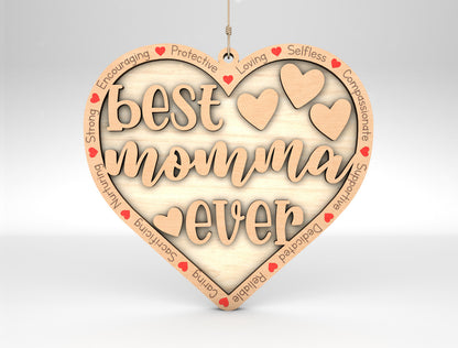 Best Mom Ever Heart Ornament SVG Multiple Titles for LightBurn