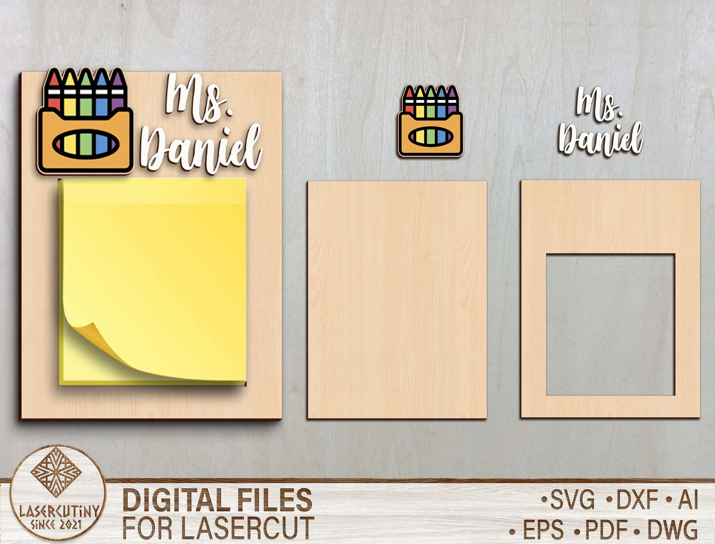 Personalized Teacher Sticky Note Holder SVG File for LightBurn and Glowforge