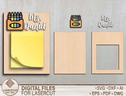 Personalized Teacher Sticky Note Holder SVG File for LightBurn and Glowforge