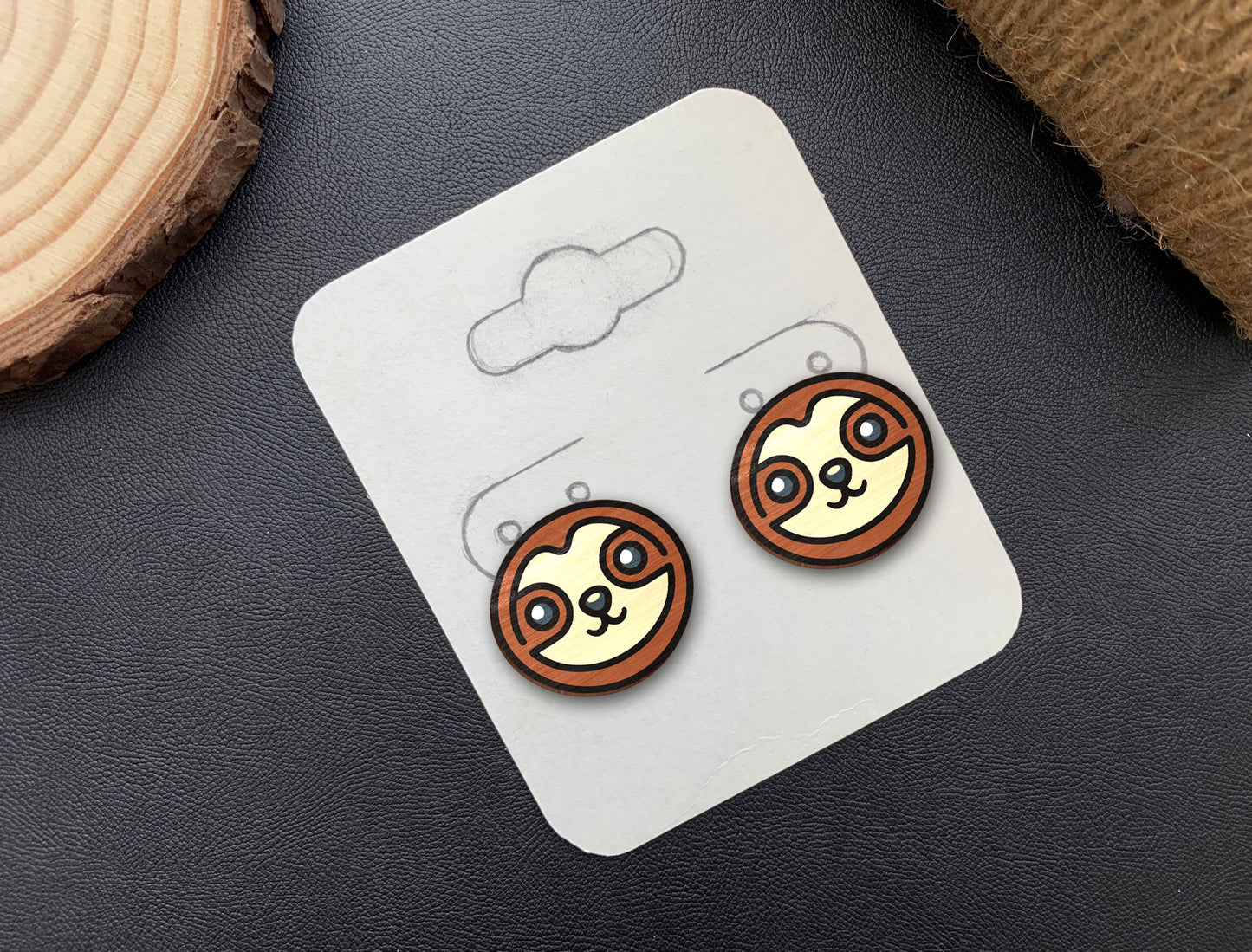 Sloth Stud Earrings SVG Laser Cut File for Glowforge and LightBurn