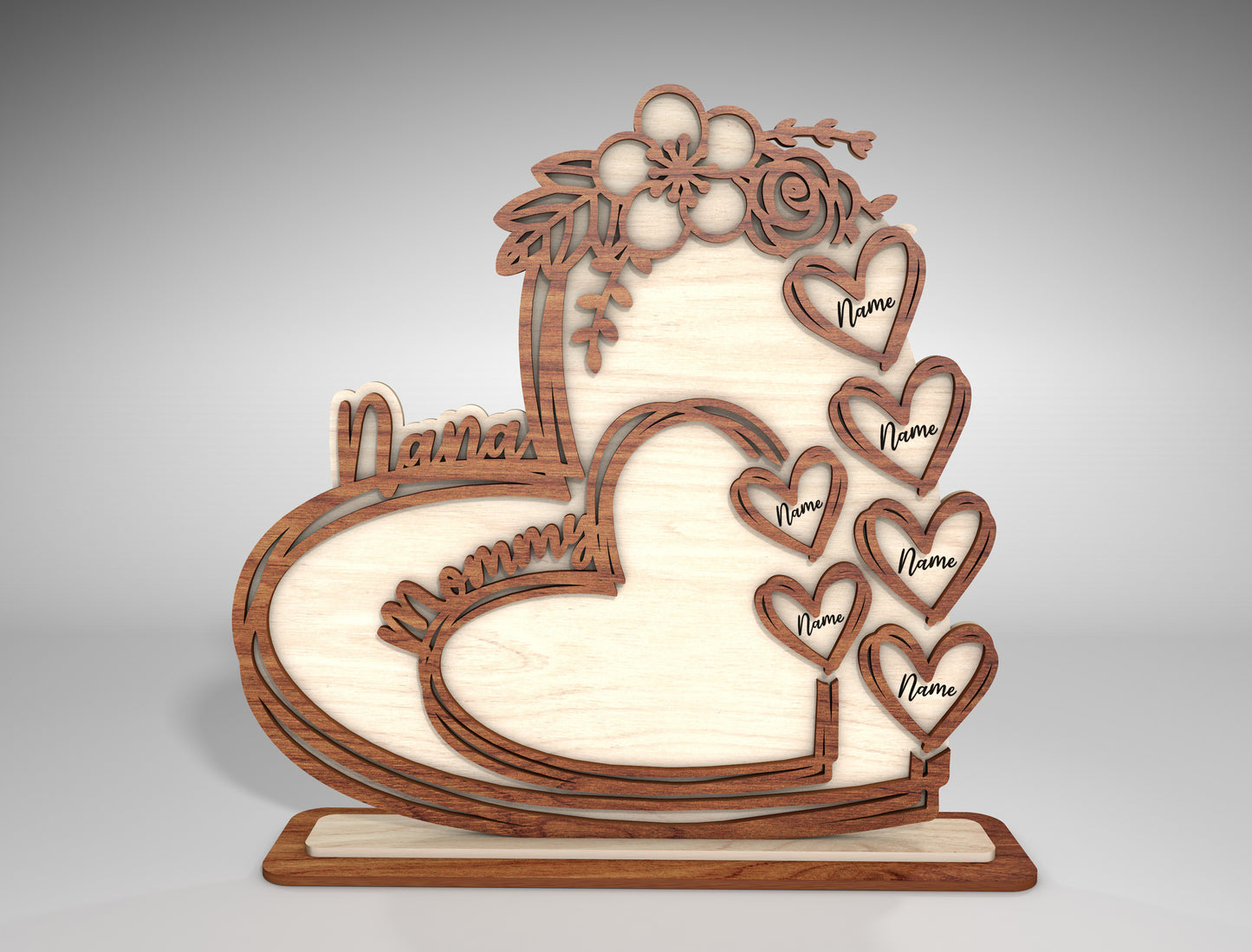 Personalized Mom Heart Floral Sign SVG for Glowforge and xTool