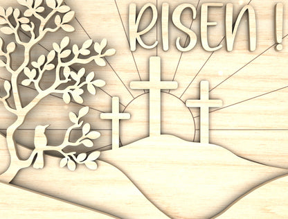 He Is Risen Easter Tabletop Sign SVG Set Religious for LightBurn and xTool