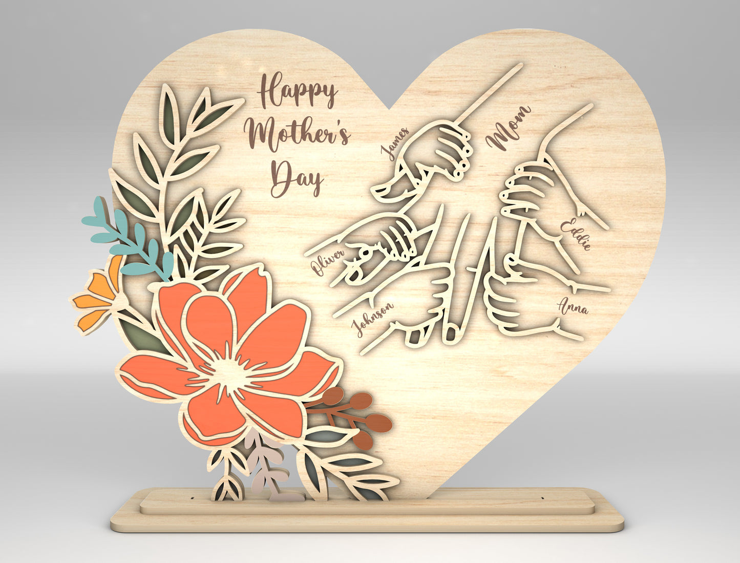 Personalized Mom Cosmos Floral Heart Sign SVG for xTool