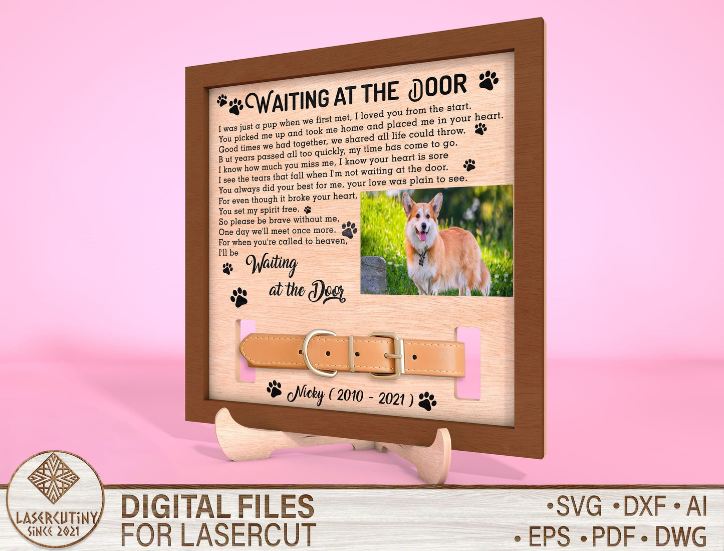 Waiting at the Door Dog Cat Photo Frame SVG  Laser Cut File for Glowforge and xTool