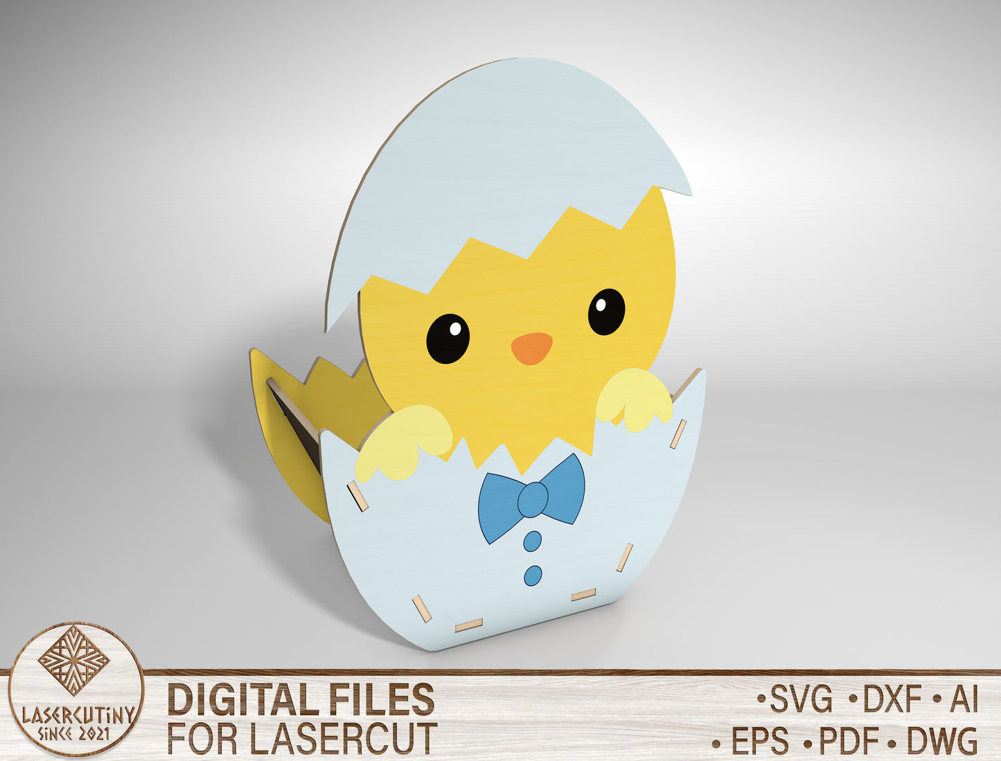 Easter Chick Basket SVG Cute Chick Egg Holder Wooden for Glowforge and xTool