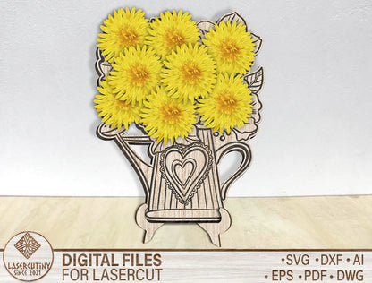 Floral Watering Can Mom Stand SVG Mother's Day Decor for Glowforge