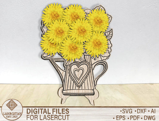 Floral Watering Can Mom Stand SVG Mother's Day Decor for Glowforge