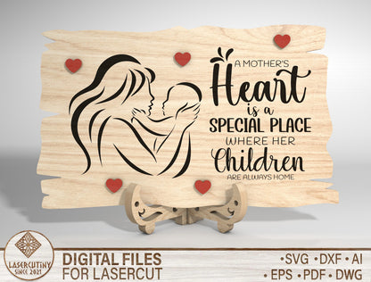 Mother and Child Line Art Wooden Sign SVG Laser Cut File for Glowforge and LightBurn