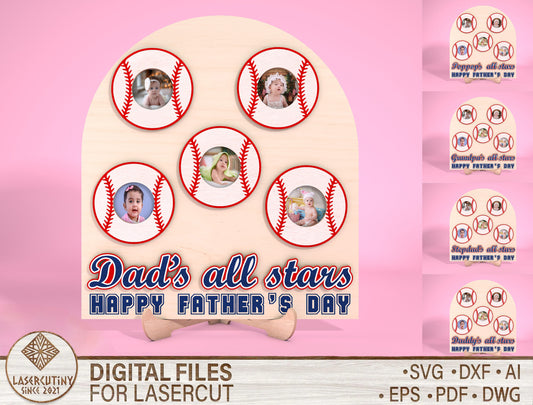 Personalized Baseball Dad Photo Sign SVG for Glowforge and xTool