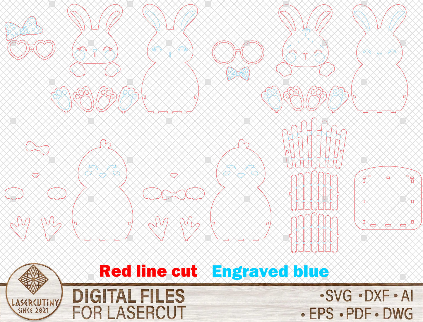 Easter Bunny Gift Basket SVG Cute Bunny Chick for Glowforge and xTool