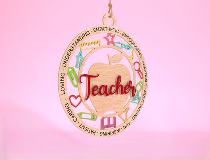 Teacher Ornament SVG Apple Classroom Laser Cut File for Glowforge and LightBurn